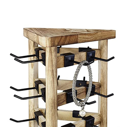 Ikee Design Wood Rotating Jewelry Earring Display Stand 30 Removable Hooks - color: 3 side, Oak, 30 hooks