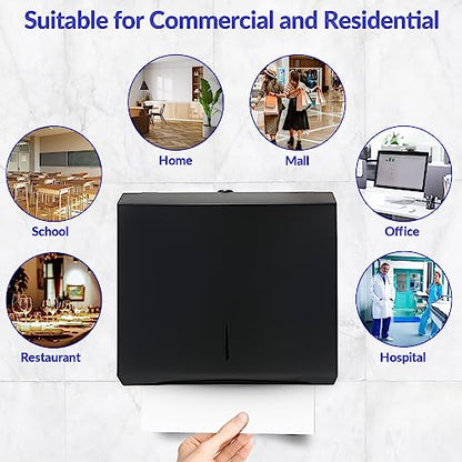 Stardrix Paper Towel Dispenser Wall Mount, Matte Black Stainless Steel Commercial Paper Towel Holder with Lock, Large Capacity 250 C Fold/300 Multifold Towels - color: Black, size: 250 C Fold/300 Multi-Fold with Lock