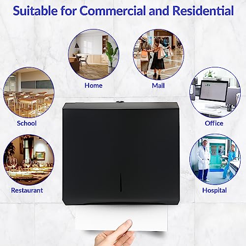 Stardrix Paper Towel Dispenser Wall Mount, Matte Black Stainless Steel Commercial Paper Towel Holder with Lock, Large Capacity 250 C Fold/300 Multifold Towels (Pack of 2) - color: Black, size: 250 C Fold/300 Multi-Fold with Lock (Pack of 2)