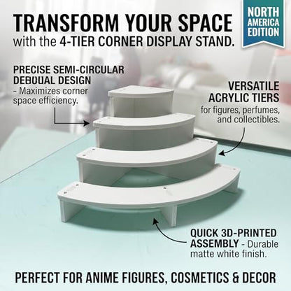 Tier Corner Shelf Display Riser for Figurines – Curved Wooden Display Shelf for Mini Figures, Collectibles, Space Saving Desktop Display Stand Organizer for Desk, Cabinet & Countertop (1)