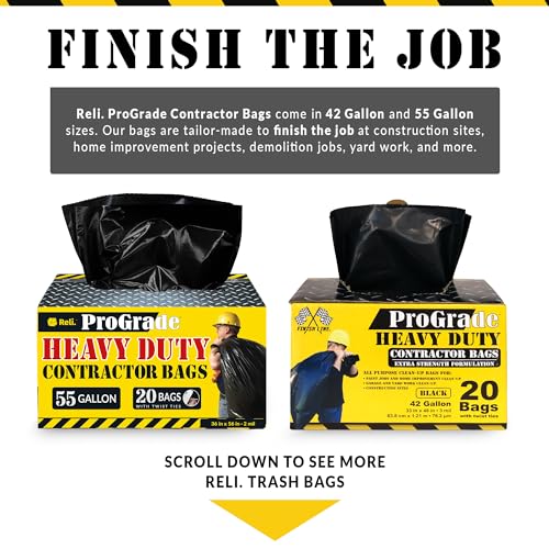 Reli. Contractor Garbage Bags 55 Gallon | Heavy Duty