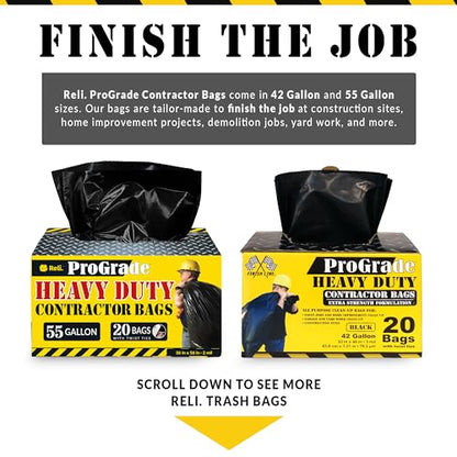 Reli. Contractor Garbage Bags 55 Gallon | Heavy Duty
