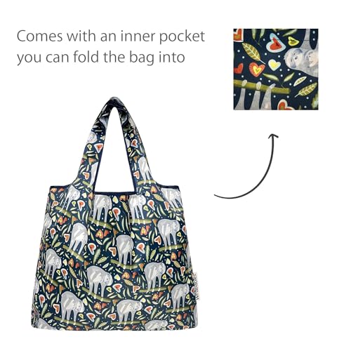 allydrew Medium Foldable Tote Nylon Reusable Grocery Bag (Set of 2) - color: Love Sloths