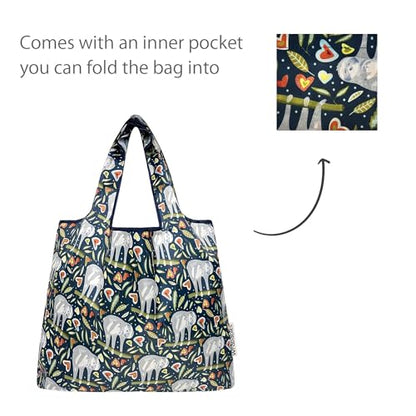 allydrew Medium Foldable Tote Nylon Reusable Grocery Bag (Set of 2) - color: Love Sloths