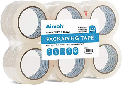 Aimoh 36 Rolls Heavy Duty Clear Packing Tape -Acrylic Adhesive- 2.7mil Ultra Strong Commercial Grade- Size 1.88 x 60 Yard- 3 Inch Core- Refill - 36 Rolls (11631-36) - size: 36 Rolls (2.7 Mill / 60 yd)