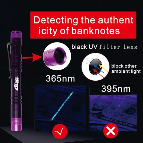 Black Light, 365nm UV Flashlight, Portable LED Flashlight, Mini Light for Pet Urine Detection, Handheld UV Flashlight for Resin Pet Urine Nails Money Pack of 2