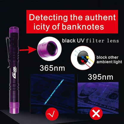 Black Light, 365nm UV Flashlight, Portable LED Flashlight, Mini Light for Pet Urine Detection, Handheld UV Flashlight for Resin Pet Urine Nails Money Pack of 2