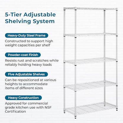 Honey-Can-Do 5-Tier White Wire Shelving Unit, 200 lb/Shelf, 36x14x72 in - color: White, size: 200 lbs per shelf