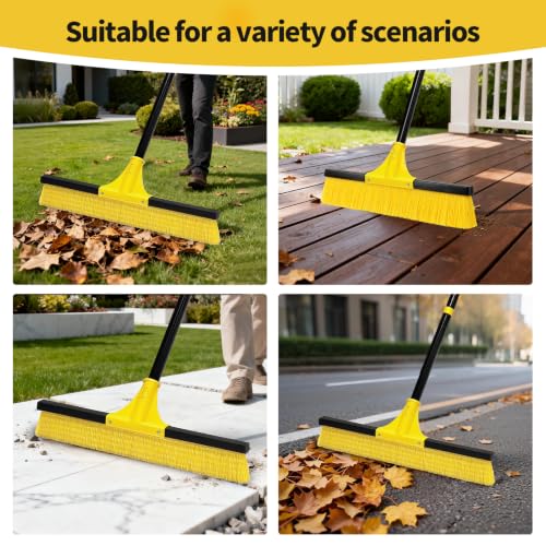 18”Push Broom Brush for Floor Cleaning with 60” Long Handle and Stiff Bristles, Heavy Duty Brush for Shop, Deck, Garage, Concrete,Indoor and Outdoor Broom