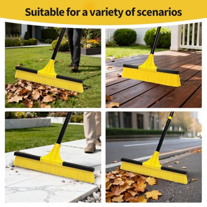 18”Push Broom Brush for Floor Cleaning with 60” Long Handle and Stiff Bristles, Heavy Duty Brush for Shop, Deck, Garage, Concrete,Indoor and Outdoor Broom