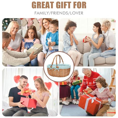 Good GAIN Wicker Picnic Basket w/Fold Handles,Willow Empty Baskets,Green - color: Green