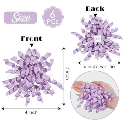 AIMUDI Lilac Curly Bows: 4" Self-Adhesive Gift Bows, 6 Count, Polyester Fabric, Perfect for Weddings, Baby Showers, Special Occasions - color: Purple Light