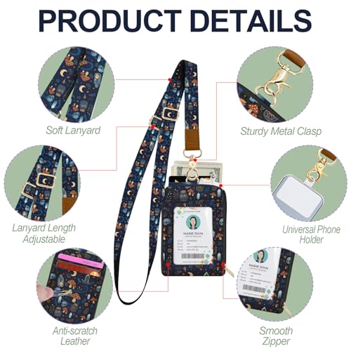 Gothic Skull ID Badge Holder with Lanyards Wallet, Mushroom Snake ID Badges with Zipper, RFID Card Holder for Women, Detachable Neck Lanyard Wrist Strap with Keychain for Teacher Student Gifts - color: Gothic Skull Mushroom Snake