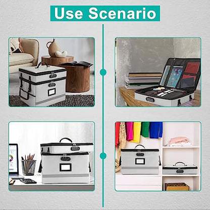 EXLIFBAG Fireproof File Organizer with Lock, 2 Layer - color: Grey, size: 2 Layer