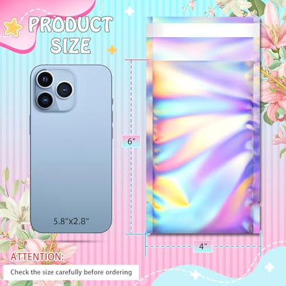 FUNFERY 4x6 in Holographic Mylar Poly Mailers Self Sealing Adhesive Bag - color: Holographic Self Adhesive-100P, size: 4x6 inch