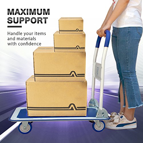 Wellmax Push Cart Dolly, Foldable Moving Platform Flat Cart, 330 lb, Blue - color: Blue, size: 330 Lbs