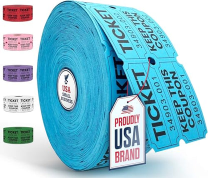 PM Company 2000 Pcs (1000 Pairs) Raffle Tickets Double Roll, 50/50 Blue - color: Blue