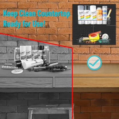 Peg Board Shallow Tray Baskets, 2Pack Black Pegboard Shelves Bottle Holders - color: Black, size: Large