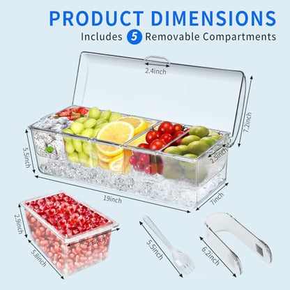 Ice Chilled Condiment Caddy, Condiment Containers with Lids,Serving Tray