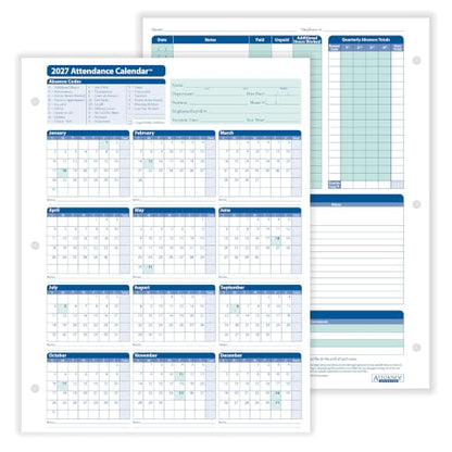 ComplyRight 2027 Attendance Calendar Card, White, Pack of 25 - size: 25 Pack, style: Attendance Calendar Card