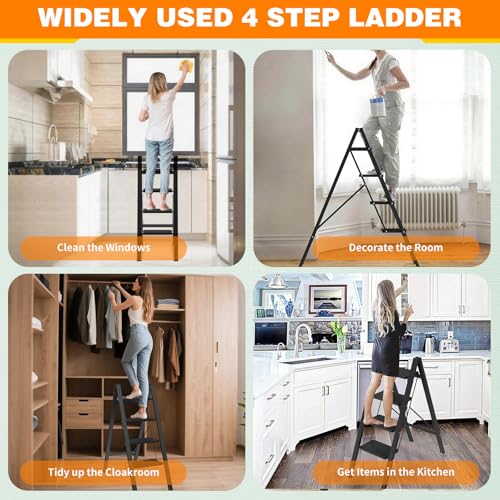 Folding 4 Step Ladder with Rubber Feet for Kitchen/Closet/Adults, 39.6" H - style: 4STEP LADDERS