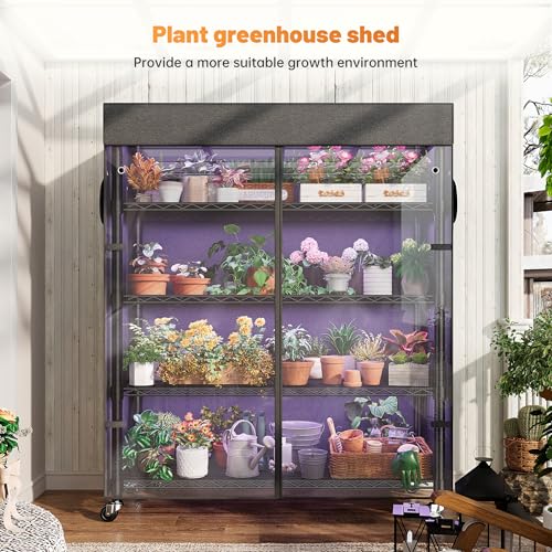 REIBII 72.8"H 5-Tier Heavy Duty Storage Shelving with Cover & Wheels,Pantry - size: 35" W x 16" D x 72.8" H