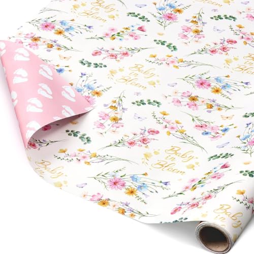 WERNNSAI Baby Wrapping Paper Girl - 16.4 ft Baby Shower Wrapping Paper - color: Girl Baby Floral