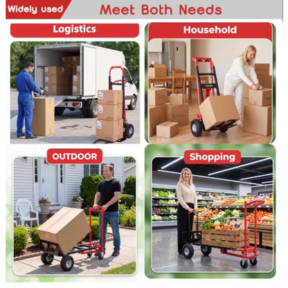 1000 LBS Heavy Duty Steel Hand Truck, 4-in-1 Convertible Dolly Cart - color: Red-1