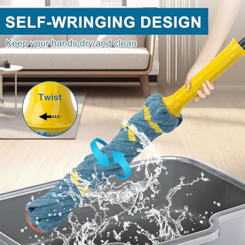 Self-Wringing Twist Mop for Floor Cleaning, Microfiber Cloth Floor mop, 57" - color: Microfiber Cloth (1 Handle & 1 Mop Head)