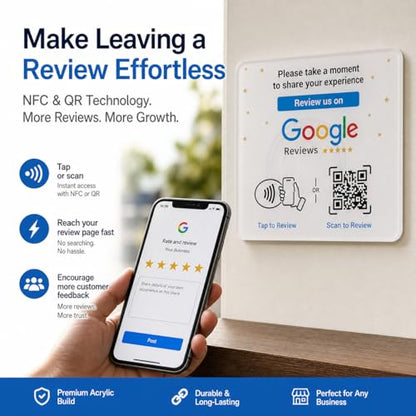 NFC Tap Google Review Acrylic Plate, White, Compact 3.9", 1-PLATE - color: White, size: 3.94" - 1 PLATE