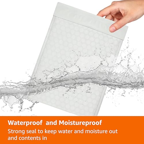 Amazon Basics Poly Bubble Self-Seal Mailers, Water-Resistant, Tear-Resistant, 10.5" x 16", White/Grey, 100-Pack - style: 10.5" x 16"