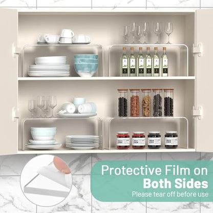 4 Packs Kitchen Cabinet Shelf Organizer, Acrylic Clear Shelf Riser, 5mm Thick Spice Rack for Dishes, Soda Cans and Cup（11.8 x 4.72 x 4.72 Inch） - size: 4 Packs