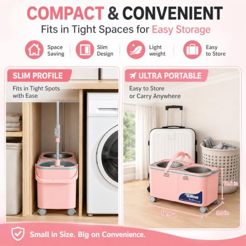 RinseWise Easy-Use Gen 2 Mop Bucket, Clean/Dirty Water Separation, Pink - color: Easy-use Gen 2-pink