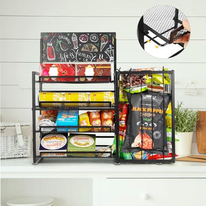 Bfttlity 4-Tier Snack Organizer for Office Kitchen Counter Display, Black - color: Black