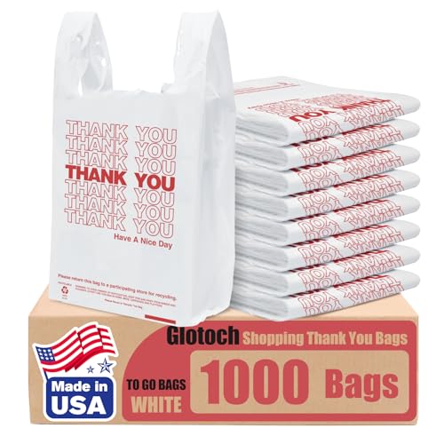 Glotoch Plastic Thank You Shopping Bags with Handles White 1000 Count - color: White Thank You