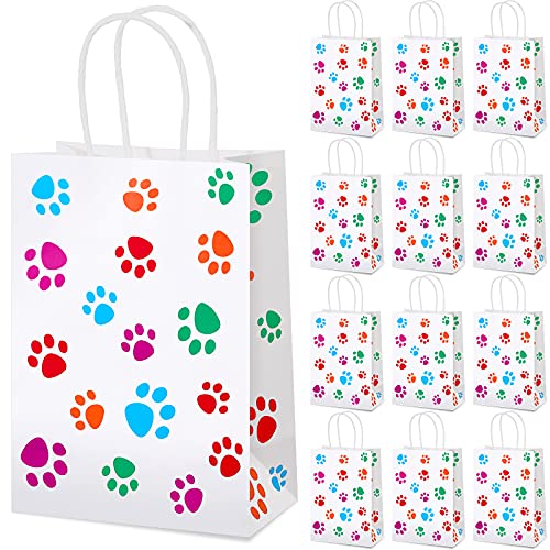 Clabby 24 Pcs Dog Paw Gift Bags with Handles Colorful Paws