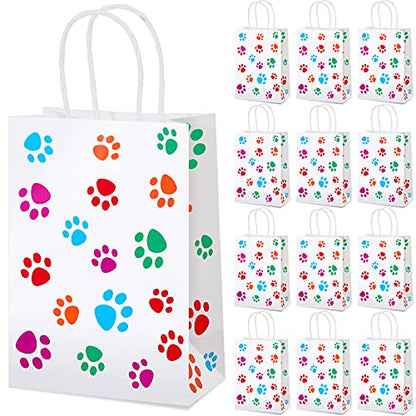 Clabby 24 Pcs Dog Paw Gift Bags with Handles Colorful Paws