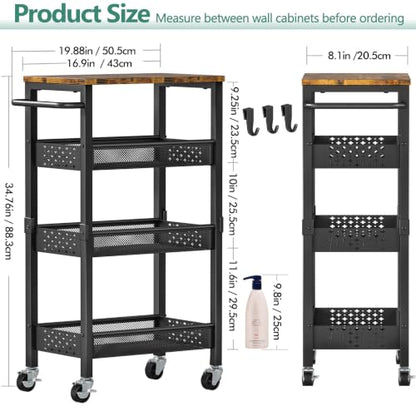 Vivihomety 4-Tier Laundry Utility Rolling Cart with Wheels, Metal - color: Black, size: 8.1 inch wide