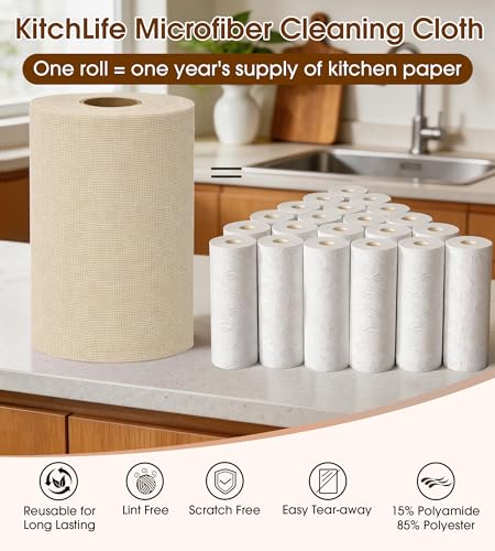 KitchLife Microfiber Cleaning Cloth Roll, 200 Pack - Tear-Away Microfiber Paper Towels, Lint-Free, Reusable, Washable for Kitchen, Car, Dishes, and Sensitive Surfaces (Sand Beige) - color: Sand Beige, size: 100 Pack x 2