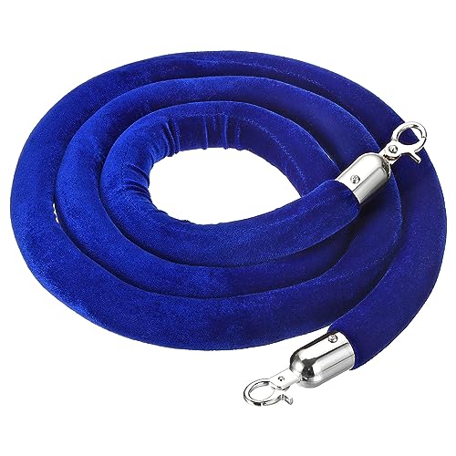 PATIKIL 5 Feet Blue Velvet Stanchion Rope, Crowd Control Barrier Rope with Snap Hooks for Posts Stand Queue Divider of Hotel Theater, Silver - color: Blue, size: 5 Feet