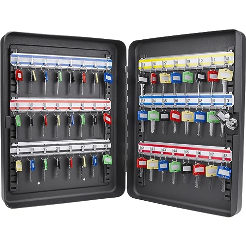 Barska 48-Position Key Cabinet Lock Box – Wall Mount with Key Lock, Adjustable Numbered Hooks & Color-Coded Key Tags for Home, Office, or Business - style: 48 Keys