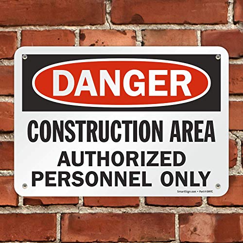 SmartSign - U9-1369-NP_7x10 "Danger - Construction Area, Authorized Personnel Only" Sign | 7" x 10" Plastic Black/Red on White - size: 7" x 10"