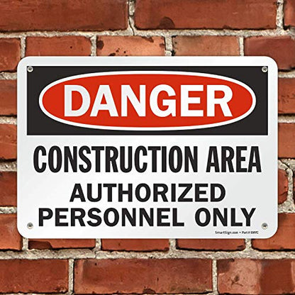 SmartSign - U9-1369-NP_7x10 "Danger - Construction Area, Authorized Personnel Only" Sign | 7" x 10" Plastic Black/Red on White - size: 7" x 10"