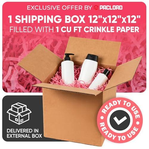 1 Cu Ft Ready To Ship Carton with Pink Crinkle Paper Filler 12x12x12" - color: Pink, size: Double Wall Box
