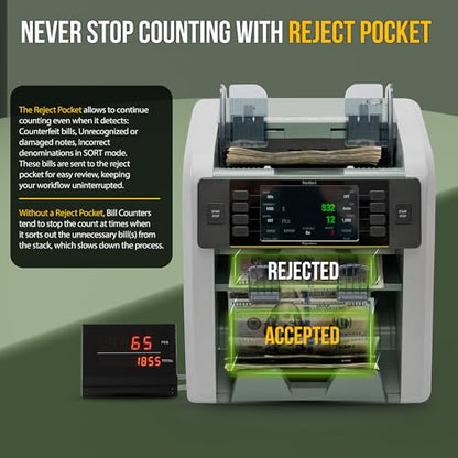 KOLIBRI Money Counter Machine I LCD Display I Bank Grade I Advanced 2CIS/UV/MG/IR/MT/DD/HLF/SN IRT Detection I Mixed Denomination I Multi-Currency I Reject Pocket I 3-Years Warranty I Signature - color: White/Gray (Signature)