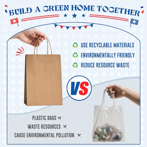 MESHA Brown Paper Kraft Gift Bags with Handles 8x4.25x10.5 Inch 500 Pack - color: Brown 8x4.25x10.5 Inch, size: 8x4.25x10.5 Inch (Pack of 500)