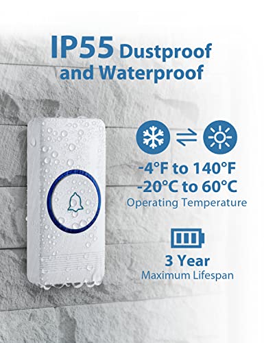 AVANTEK Wireless Doorbell, 1300 ft Range, Waterproof, 2 Receivers, White - color: White