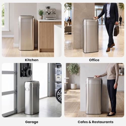 iTouchless 30G Commercial Trash Can with Wheels | Open Top Stainless Steel - color: Silver, 30 Gal