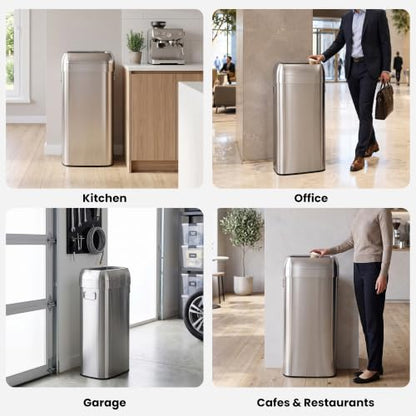 iTouchless 30G Commercial Trash Can with Wheels | Open Top Stainless Steel - color: Silver, 30 Gal