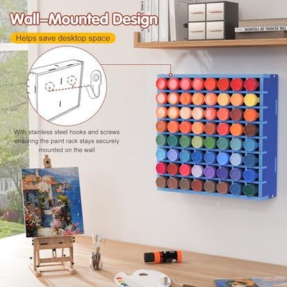 Krafetto 64-Grid Paint Organizer for 2 Oz Bottles, Wall Mount, Blue - color: 1pc blue paint rack